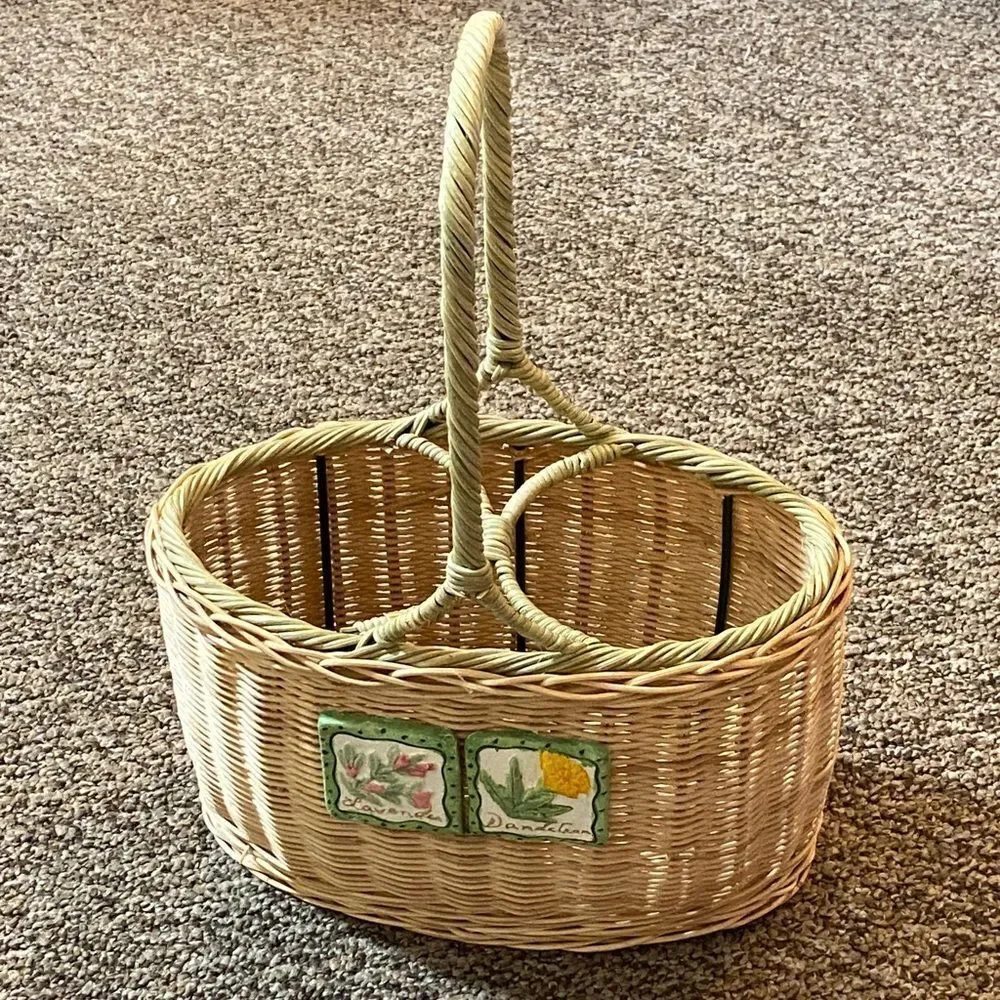Natural Wicker Basket with Floral Design